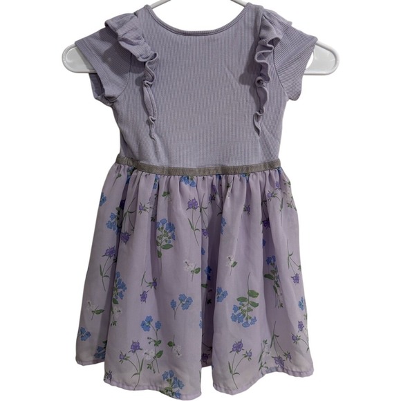 Children's Place Lavender Ruffle Floral Dress Short Sleeve Flutter Sleeve 4T - Picture 2 of 2